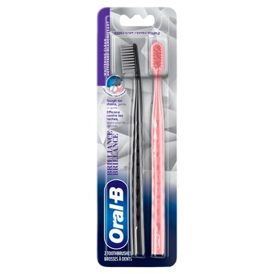 Oral-B Brosses à dents blanchissantes Pro Brillance, extra souple, noir et corail, 2 unités 2 ea, 7,25 $/1ch