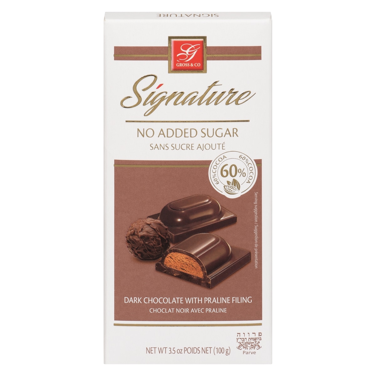 Gross & Co. Signature choclat noir avec praline 100 g, 6,99 $/100g
