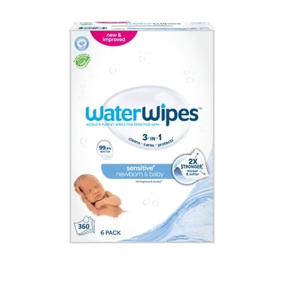 WaterWipes Sensitive+ Newborn & Baby Wipes, 3-In-1 Cleans, Cares, Protects, 99.9% Water, Unscented & Hypoallergenic, 360 Count 360 ea, $0.08/1ea