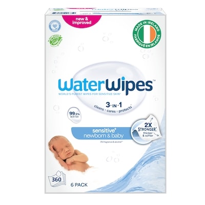 WaterWipes Sensitive+ Newborn & Baby Wipes, 3-en-1 nettoie, soigne, protège, 99,9 % d'eau, non parfumées, 360 unités 360 ea, 0,09 $/1ch