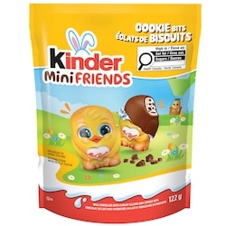 Kinder Mini Friends, chocolat au lait avec un fourrage au lait et des morceaux de biscuits. 120 g, 4,58 $/100g