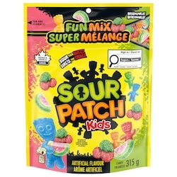 Maynards Assortiment de friandises Sour Patch Kids Super mélange, sac refermable 315 g, 1,43 $/100g