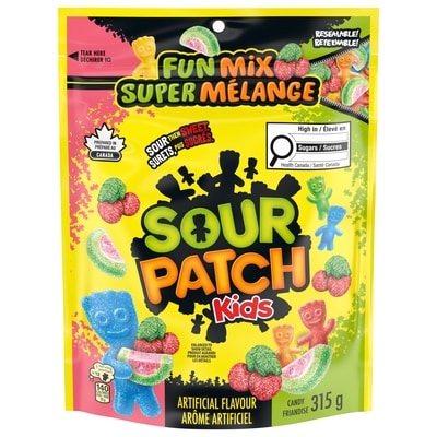 Maynards Assortiment de friandises Sour Patch Kids Super mélange, sac refermable 315 g, 1,75 $/100g
