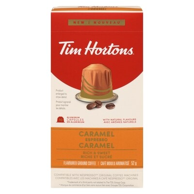 Tim Hortons Café moulu aromatisé espresso caramel 10 ea, 0,75 $/1ch