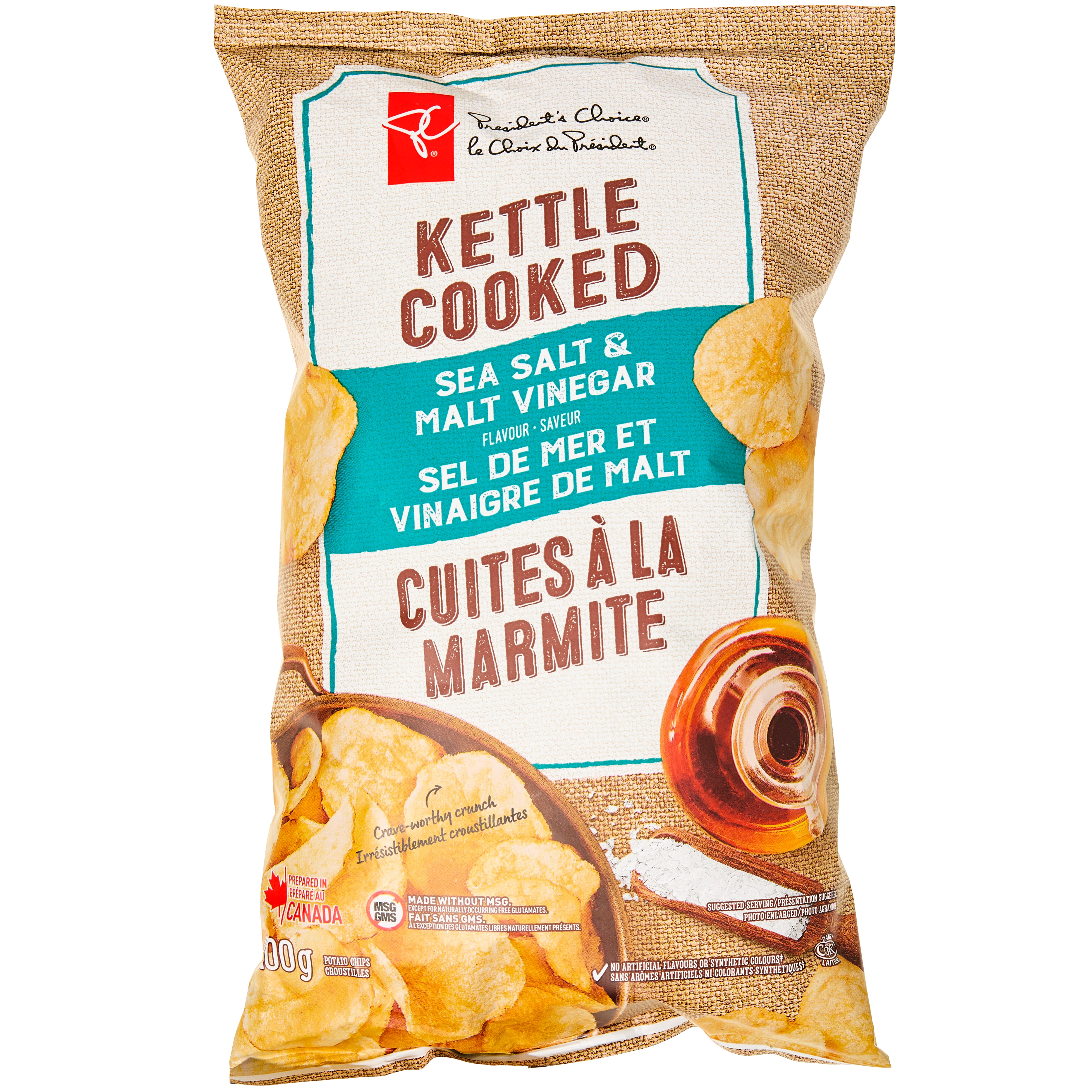 President's Choice Kettle Cooked Sea Salt and Malt Vinegar Flavour Chips 200 g, $1.25/100g