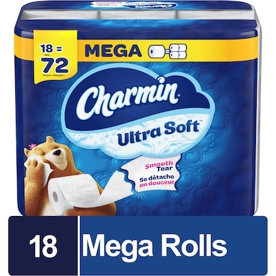 Charmin Ultra Soft Toilet Paper, 18 Equal 72 Rolls, 224 Bathroom Tissues per roll 18 ea, $1.67/1ea