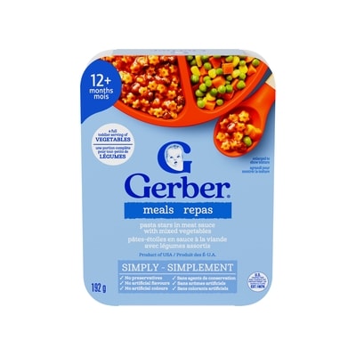 Gerber MEALS Pasta Stars In Meat Sauce With Mixed Veggies 192 g, $2.08/100g