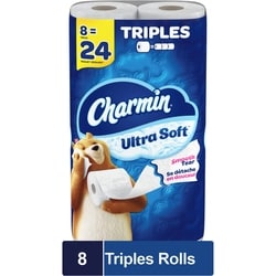 Charmin Ultra Soft Toilet Paper, 8 Equal 24 Rolls, 168 Bathroom Tissues per roll 8 ea, $2.00/1ea