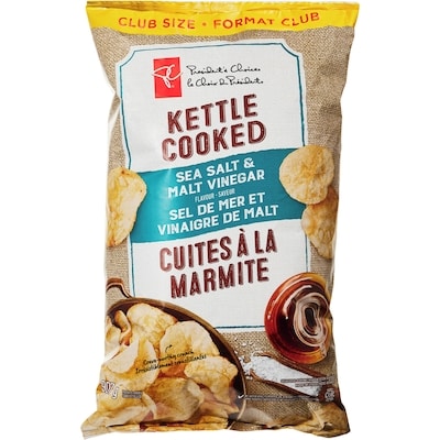 President's Choice Kettle Cooked Sea Salt and Malt Vinegar Flavour Chips Club Size 907 g, $0.88/100g