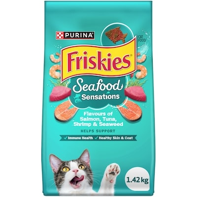 Purina Friskies Seafood Sensations Flavours of Salmon, Tuna, Shrimp & Seaweed, Dry Cat Food 1.42 kg, $0.56/100g