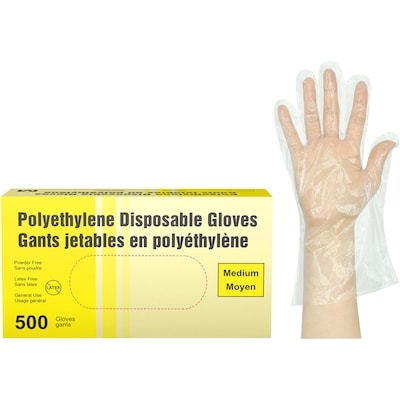 null Gants jetables en polyéthylène moyen 500 ea, 0,01 $/1ch