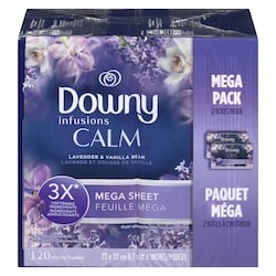 Infusions Mega Dryer Sheets, Laundry Fabric Softener, CALM, Lavender and Vanilla Bean, 120 Count