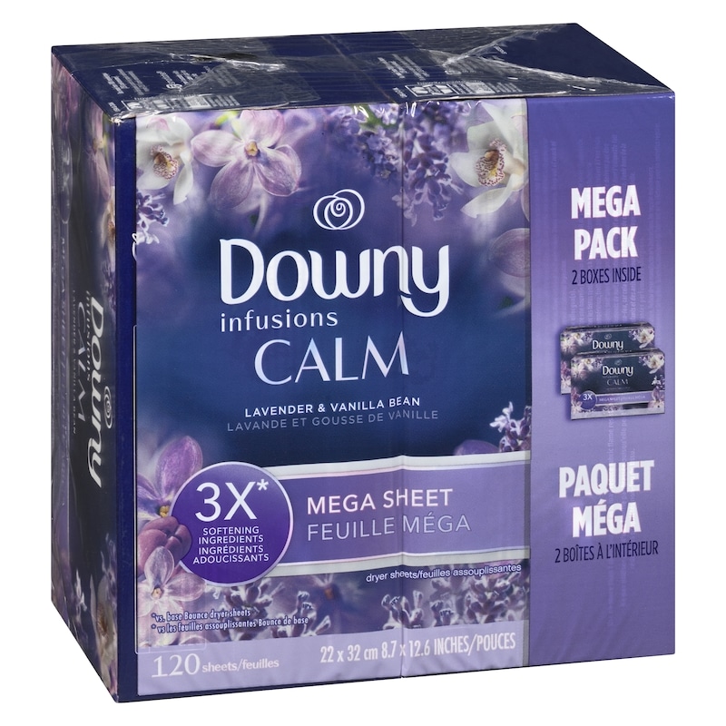 Infusions Mega Dryer Sheets, Laundry Fabric Softener, CALM, Lavender and Vanilla Bean, 120 Count