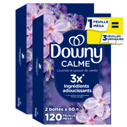 Downy Feuilles assouplissantes méga CALME, Lavande et gousse de vanille, 120 u 120 ea, 0,12 $/1ch