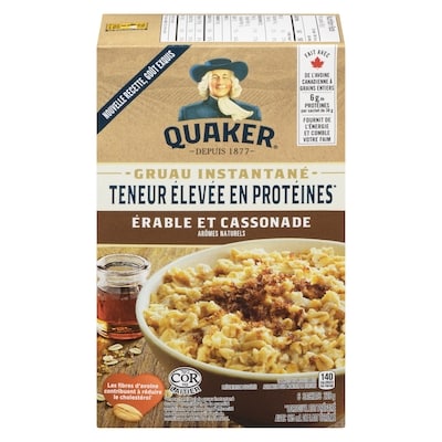 Quaker Gruau instantané Teneur élevée en protéines saveur Érable et cassonade 228 g, 2,63 $/100g
