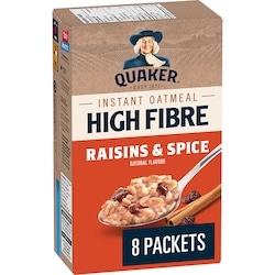 Quaker Gruau instantané Teneur élevée en fibres Raisins secs et épices 344 g, 1,31 $/100g
