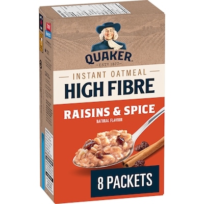 Quaker Gruau instantané Teneur élevée en fibres Raisins secs et épices 344 g, 1,74 $/100g