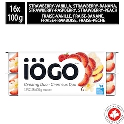 IOGO Strawberry Duos Banana Peach Raspberry Vanilla Yogurt Cups 1.5% 16x100.0 g, $0.49/100g