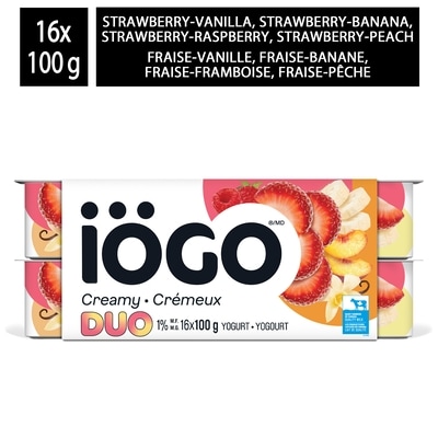 IOGO Strawberry Duos Banana Peach Raspberry Vanilla Yogurt Cups 1% 16x100.0 g, $0.44/100g