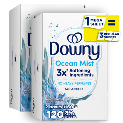 Downy Light Mega Dryer Sheets, Ocean Mist, 120 Ct 120 ea, $0.13/1ea