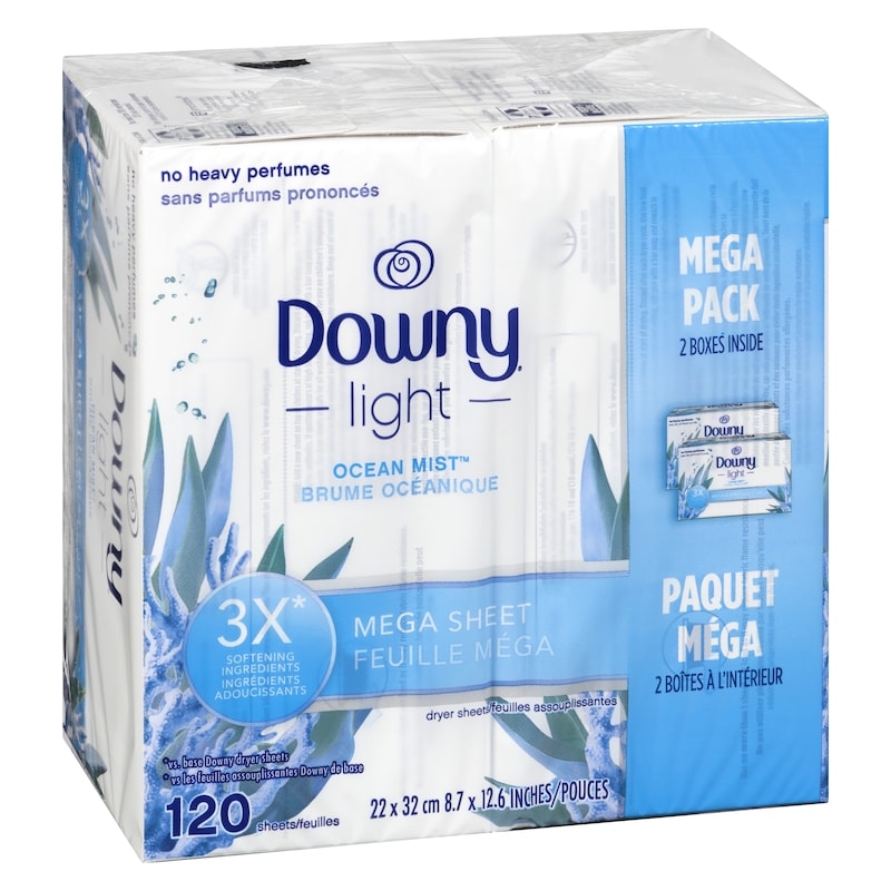Light Mega Dryer Sheets, Fabric Softener Dryer Sheets, Ocean Mist, 120 Count