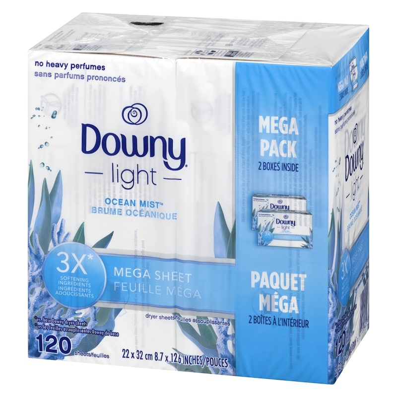 Light Mega Dryer Sheets, Fabric Softener Dryer Sheets, Ocean Mist, 120 Count