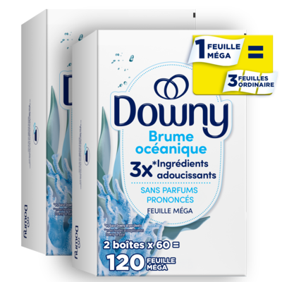 Downy Feuilles assouplissantes méga Léger, Brume océanique, 120 u 120 ea, 0,09 $/1ch