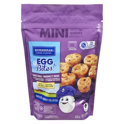 Burnbrae Farms Egg Bites! Mini Crustless Quiches Cheese & Bacon Snack Size 336 g, $2.38/100g