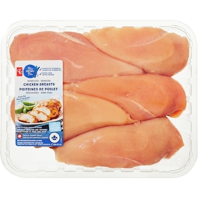 PC Blue Menu Boneless Skinless Chicken Breasts 1.1 kg, $1.91/100g
