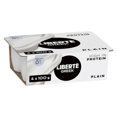 Liberte Greek 0% Yogurt 4-Pack, Plain, High Protein and Probiotics 400 g, $1.50/100g