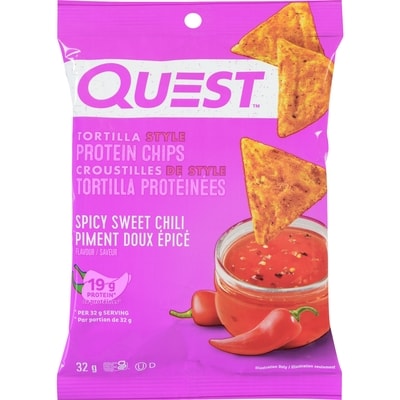 Questbar Croustilles de style tortilla protéinées saveur piment doux épicé 32 g, 15,59 $/100g