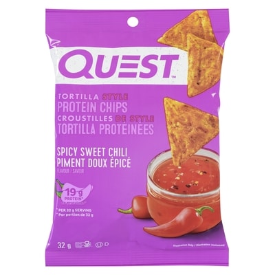 Questbar Croustilles de style tortilla protéinées saveur piment doux épicé 32 g, 17,16 $/100g