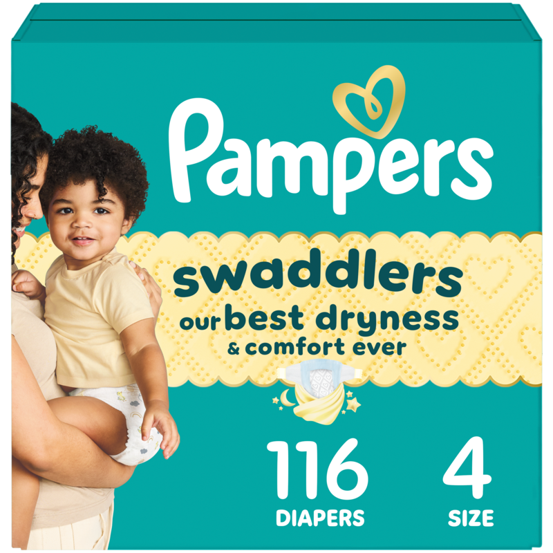 Swaddlers Diapers, Size S4 (15-34 lbs), 116 Count, Absorbent, Keeps Baby Dry and Comfortable, Skin Safe Disposable Baby Diaper