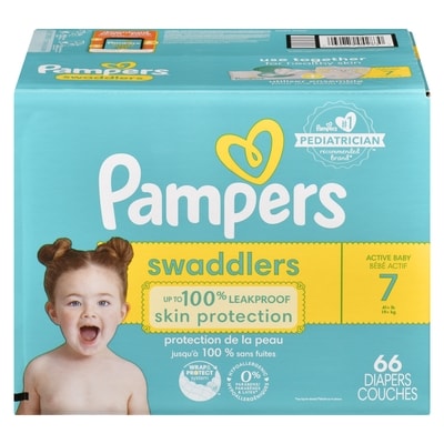 Pampers Couches Swaddlers pour bébé actif, taille 7, 66 couches 66 ea, 0,61 $/1ch