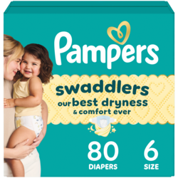 Pampers Swaddlers Diapers, Size S6 (23-44 lbs), 80 Count, Absorbent, Keeps Baby Dry and Comfortable, Skin Safe Disposable Baby Diaper 80 ea, $0.50/1ea
