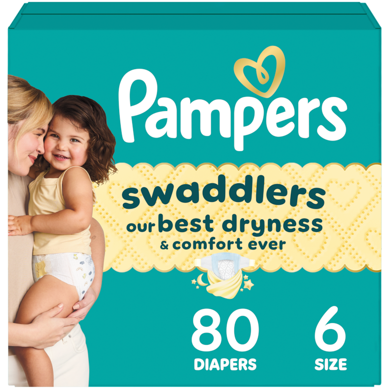 Swaddlers Diapers, Size S6 (23-44 lbs), 80 Count, Absorbent, Keeps Baby Dry and Comfortable, Skin Safe Disposable Baby Diaper