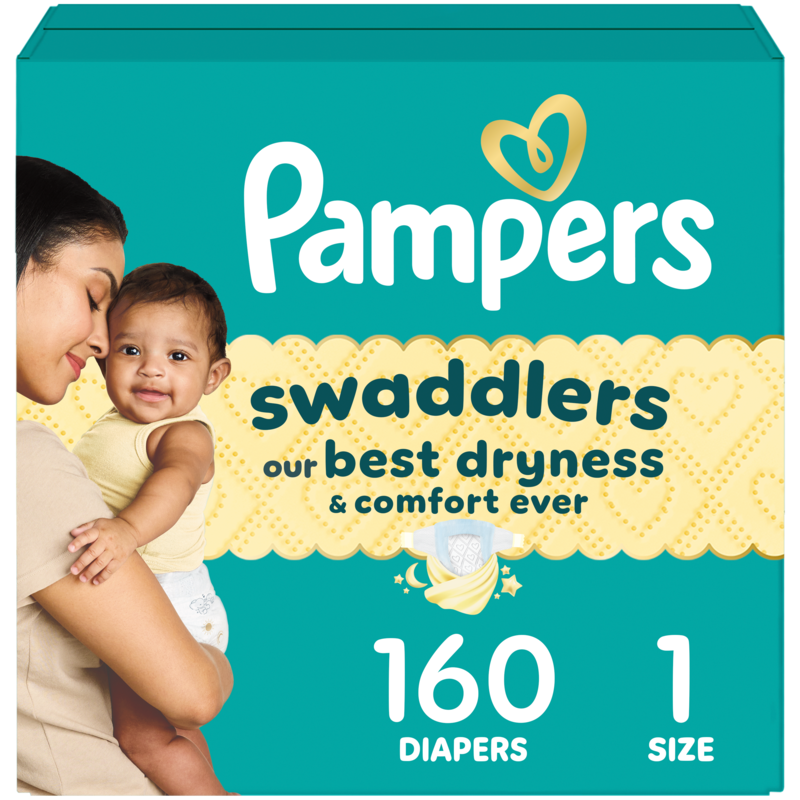 Swaddlers Diapers, Size 1 (8-14 lbs), 160 Count, Absorbent, Keeps Baby Dry and Comfortable, Skin Safe Disposable Baby Diaper