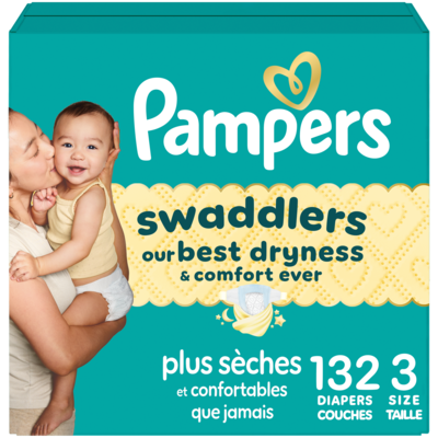 Pampers Couches Swaddlers, taille 3, 132 couches 132 ea, 0,25 $/1ch