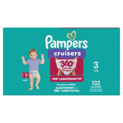 Pampers Couches Cruisers 360, taille 3, 132 couches 132 ea, 0,30 $/1ch