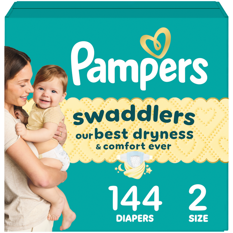 Swaddlers Diapers, Size 2 (10-22 lbs), 144 Count, Absorbent, Keeps Baby Dry and Comfortable, Skin Safe Disposable Baby Diaper
