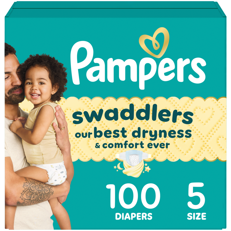 Swaddlers Diapers, Size S5 (20-37 lbs), 100 Count, Absorbent, Keeps Baby Dry and Comfortable, Skin Safe Disposable Baby Diaper