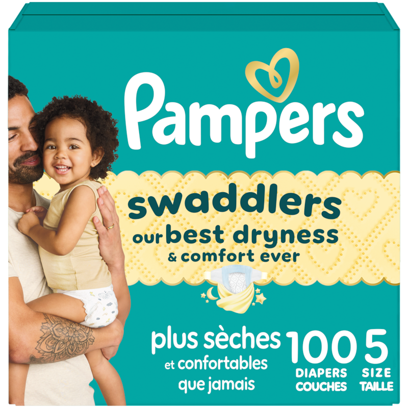 Swaddlers Diapers, Size S5 (20-37 lbs), 100 Count, Absorbent, Keeps Baby Dry and Comfortable, Skin Safe Disposable Baby Diaper