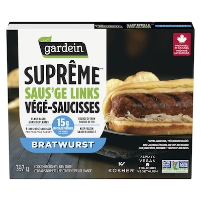 Gardein Suprême végé-saucisses bratwurst 397 g, 2,77 $/100g