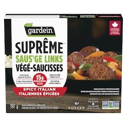 Gardein Suprême végé-saucisses italiennes épicées 397 g, 3,02 $/100g