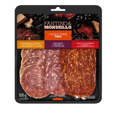 Fantino & Mondello Sliced Salami Charcuterie Meat Trio (Parmesan Pepper, Red Wine & Spicy) 100 g, $8.00/100g