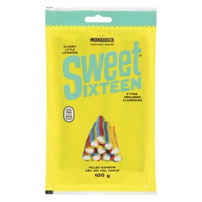 Mondoux Sweet sixteen p'tites réglisses classiques arc-en-ciel farcie 100 g, 3,29 $/100g