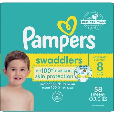 Pampers Couches Swaddlers pour bébé actif, taille 8, 58 couches 58 ea, 0,69 $/1ch
