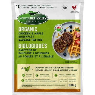 Yorkshire Valley Farms Organic Chicken and Maple Breakfast Patty, Frozen 630 g, $2.54/100g