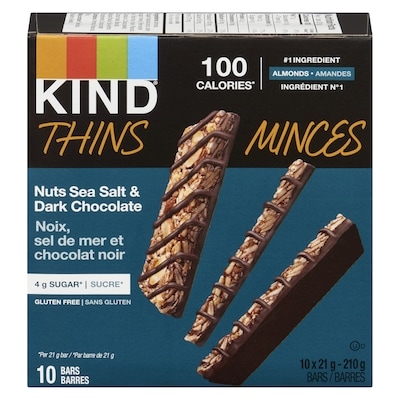Kind Thins minces minces noix, sel de mer et chocolat noir 210 g, 4,29 $/100g