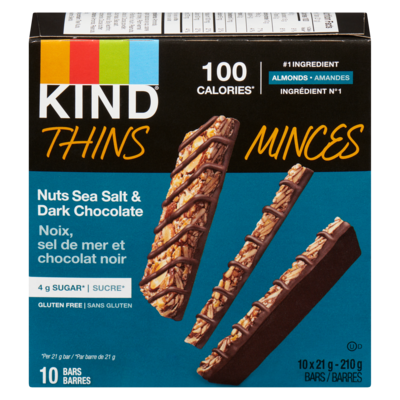 Kind Thins minces minces noix, sel de mer et chocolat noir 210 g, 5,23 $/100g